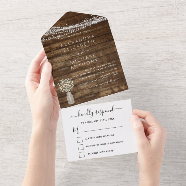 Farmhouse Baby's Breath Rustic Wedding All In One Invitation (Tearaway)