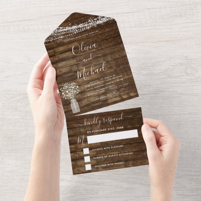Farmhouse Baby's Breath Rustic Wedding RSVP  All In One Invitation (Tearaway)