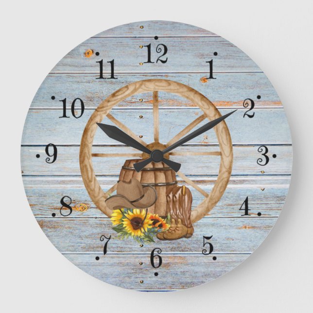 Farmhouse Barrel Wagon Wheel Faux Wood Wall Clock (Front)