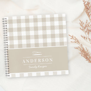 Farmhouse Beige Buffalo Check Family Baking Recipe Notebook