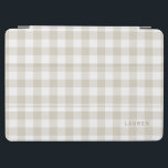 Farmhouse Beige Buffalo Check Monogrammed iPad Air Cover<br><div class="desc">Custom-designed iPad smart cover featuring beige buffalo plaid/gingham/check pattern with personalized name/monogram.</div>