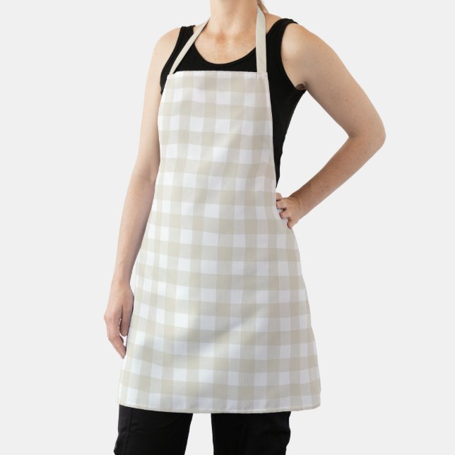 Farmhouse Beige Buffalo Check Plaid Rustic Apron (Insitu)