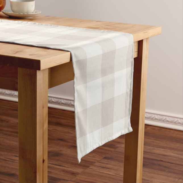 Farmhouse Beige Buffalo Check Short Table Runner (In Situ)