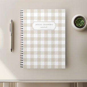 Farmhouse Beige Buffalo Plaid Personalized Notebook