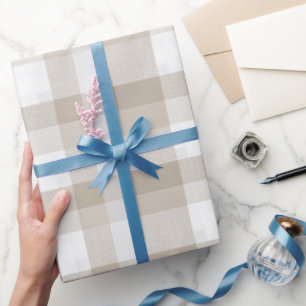 Farmhouse Beige White Buffalo Soft Plaid Pattern Wrapping Paper