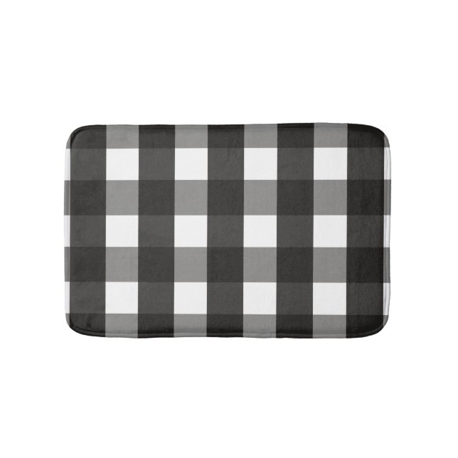 FARMHOUSE BLACK AND WHITE GINGHAM CHECK BATH MAT (Front)