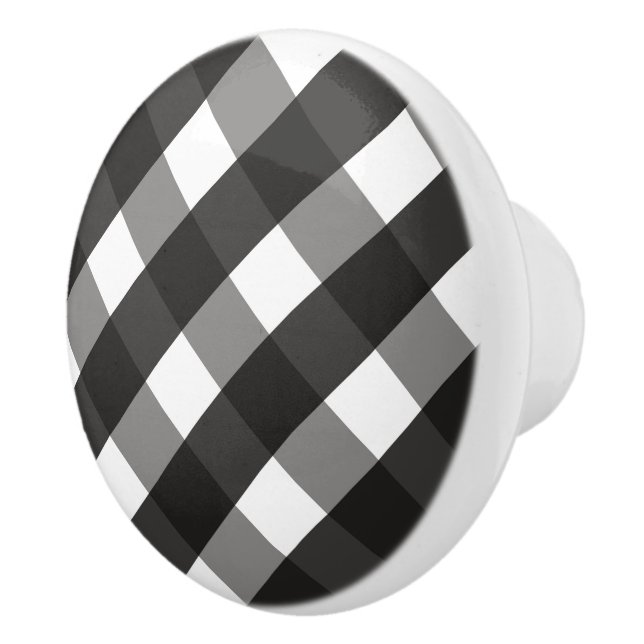 FARMHOUSE BLACK AND WHITE GINGHAM CHECK CERAMIC KNOB (Right)