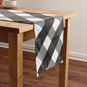 FARMHOUSE BLACK AND WHITE GINGHAM CHECK SHORT TABLE RUNNER