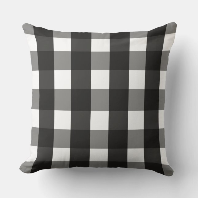 FARMHOUSE BLACK AND WHITE GINGHAM CHECK THROW PILLOW (Front)