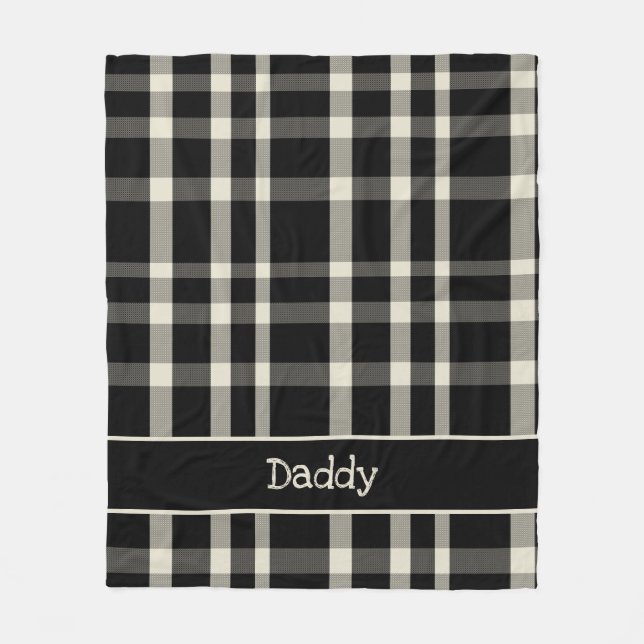 Farmhouse Black Cream Plaid with name Fleece Blanket (Front)