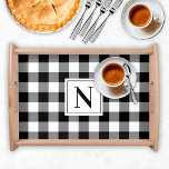 Farmhouse Black Gingham Check Plaid Monogram Serving Tray<br><div class="desc">Neutral farmhouse style serving tray features a classic,  modern traditional black and white gingham check plaid pattern with custom family monogram initial letter design. Note,  the black text and background colour can be customized to coordinate with your home decor.</div>