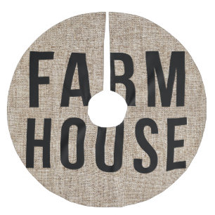 FARMHOUSE Black Lettering Rustic Burlap Sacking Brushed Polyester Tree Skirt