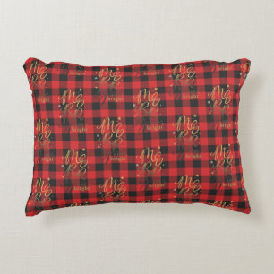 Farmhouse Black Red Plaid Christmas Accent Pillow