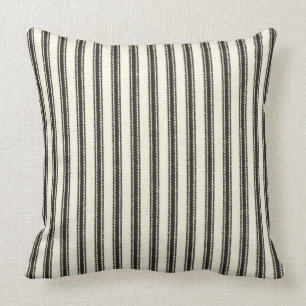 FarmHouse-Black-Ticking-Outdoor-Indoor M L Throw Pillow