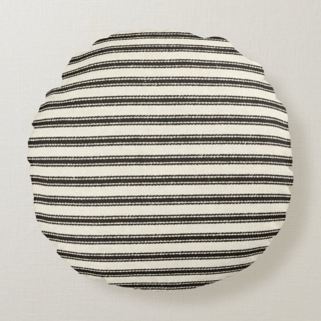 Farmhouse Black Ticking Stripes   Round Pillow (Front)