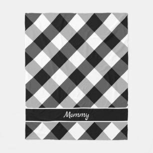 Farmhouse Black White Buffalo Check with name Fleece Blanket