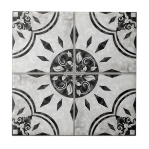 Farmhouse Black White Pattern Country Chic Rustic Tile