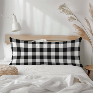 Farmhouse Black White Rustic Gingham Check Plaid Body Pillow