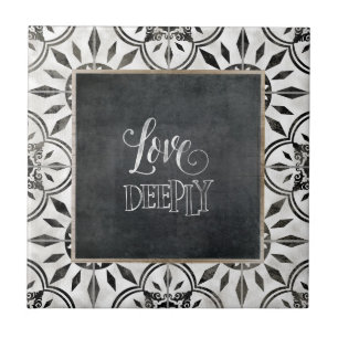 Farmhouse Black White Script Love Deeply Pattern Tile
