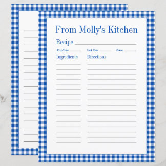 Farmhouse Blue and White Gingham Plaid Recipe Page