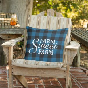 Farmhouse Blue Black Buffalo Lumberjack Check Outdoor Pillow