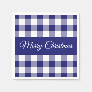 Farmhouse Blue Checks Merry Christmas  Napkin
