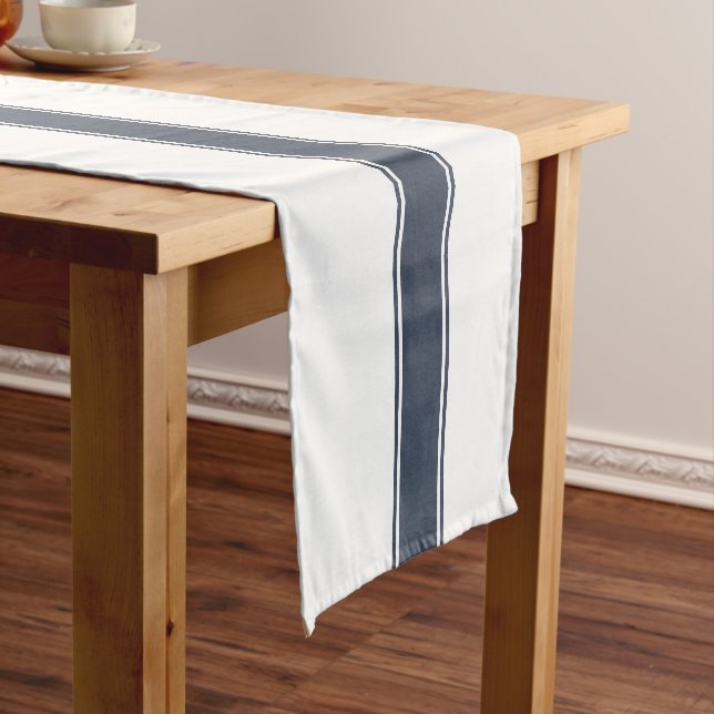 Farmhouse Blue Grain Sack Striped Table Runner (In Situ)