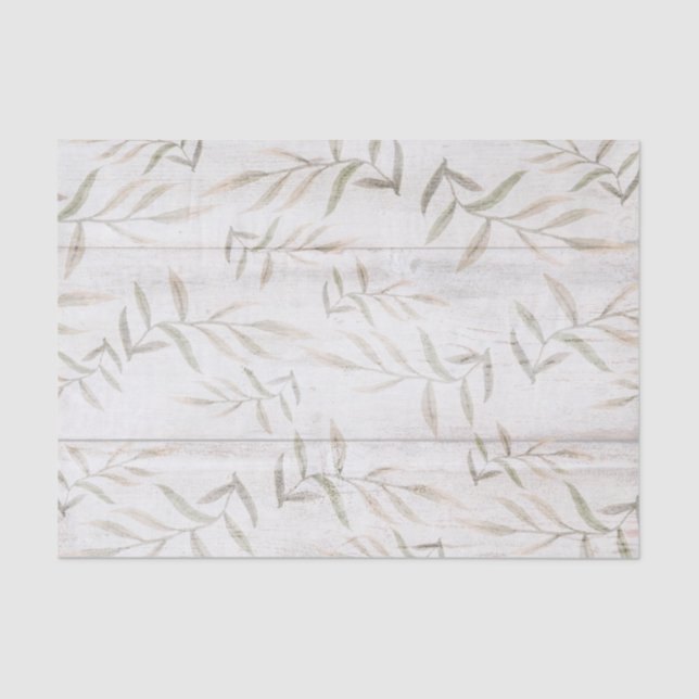 Farmhouse Botanical White Wood Blush Rustic Leaves Tissue Paper (Front)