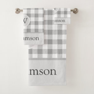 Farmhouse Buffalo Check   Monogram Bath Towel Set