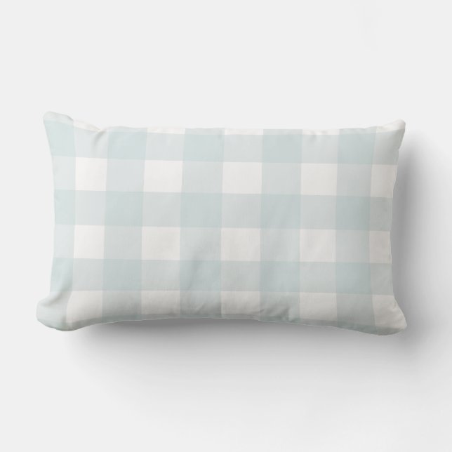 Farmhouse Buffalo Check Plaid Blue White Accent Lumbar Pillow (Front)