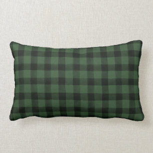 Farmhouse Buffalo Check Plaid Green Black Accent Lumbar Pillow