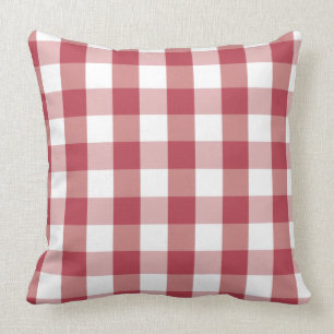 Farmhouse Buffalo Check Plaid Red White Accent Throw Pillow