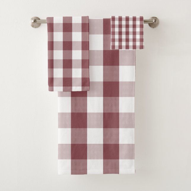 Farmhouse Buffalo Check red white Bath Towel Set (Insitu)