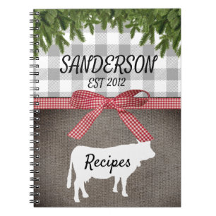 Farmhouse Buffalo Check Rustic Cow Christmas Notebook