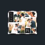 Farmhouse Buffalo Check Wedding Photo Collage Canvas Print<br><div class="desc">Farmhouse Buffalo Plaid Check custom wedding photography collage with your wedding day pictures - a watercolor textured pattern in dark grey, black, and off white. A beautiful keepsake of your images arranged in a pretty and professional layout. Add your personal last name monogram initial letter for the finishing touch. Dislays...</div>