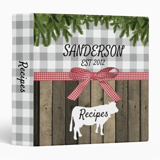 Farmhouse Buffalo Check Wood Plank Binder (Front/Spine)