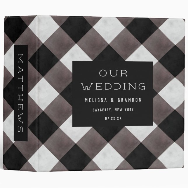 Farmhouse Buffalo Plaid Check Wedding Photo Album Binder (Front/Spine)