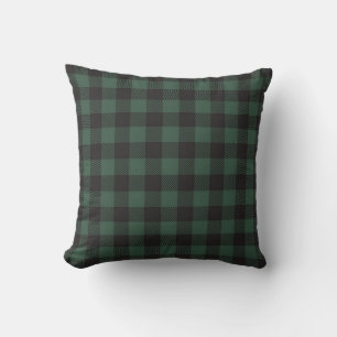 Farmhouse Buffalo Plaid Green and Black Throw Pillow