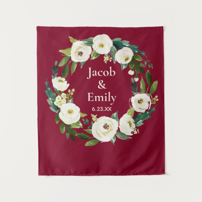 Farmhouse Burgundy Country Wedding Backdrop Prop Tapestry (Front)