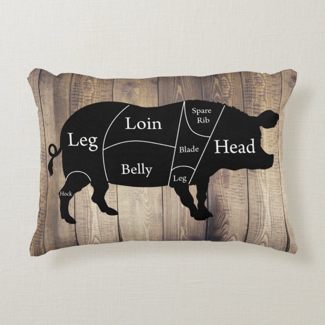 Farmhouse Butcher Chart Pig Wooden Planks Decorative Pillow (Front)