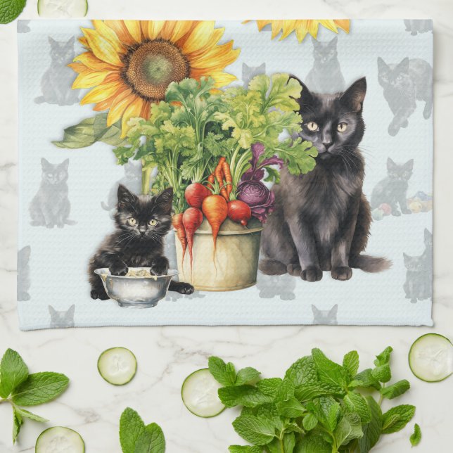 Farmhouse Cats Vegetables Kitchen Towel (Folded)
