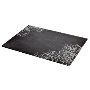 farmhouse chic flourish swirls chalkboard monogram cutting board