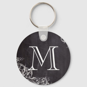 farmhouse chic flourish swirls chalkboard monogram keychain
