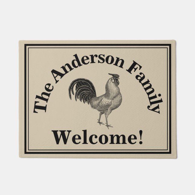 Farmhouse Chicken Custom Family Rustic Welcome Doormat (Front)