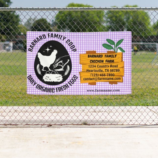 Farmhouse Chicken Farm Wood Pattern Purple Organic Banner (Insitu)