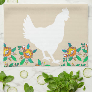 Farmhouse Chicken Silhouette & Country Flowers Kitchen Towel