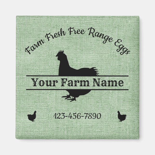 Farmhouse Chicken Split Monogram Egg Green Burlap Magnet (Front)