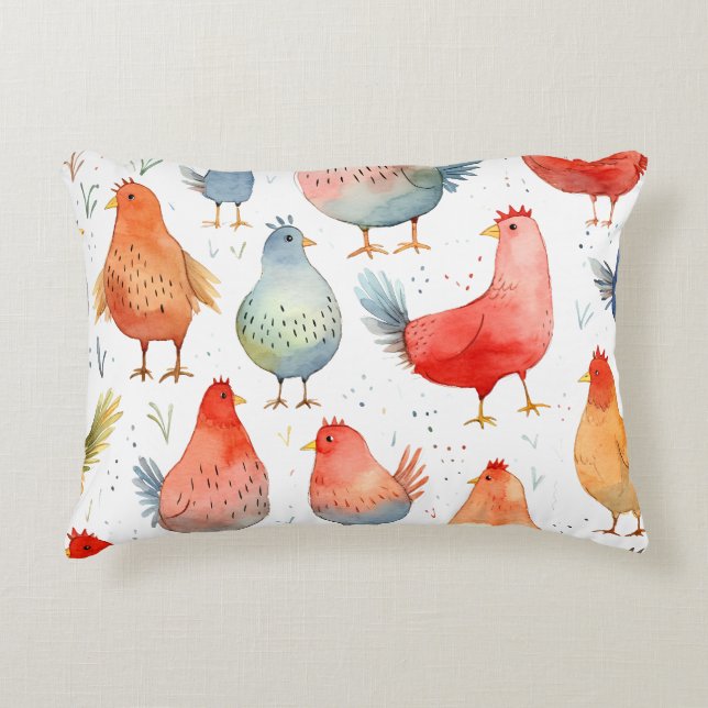 Farmhouse Chickens Accent Pillow (Front)