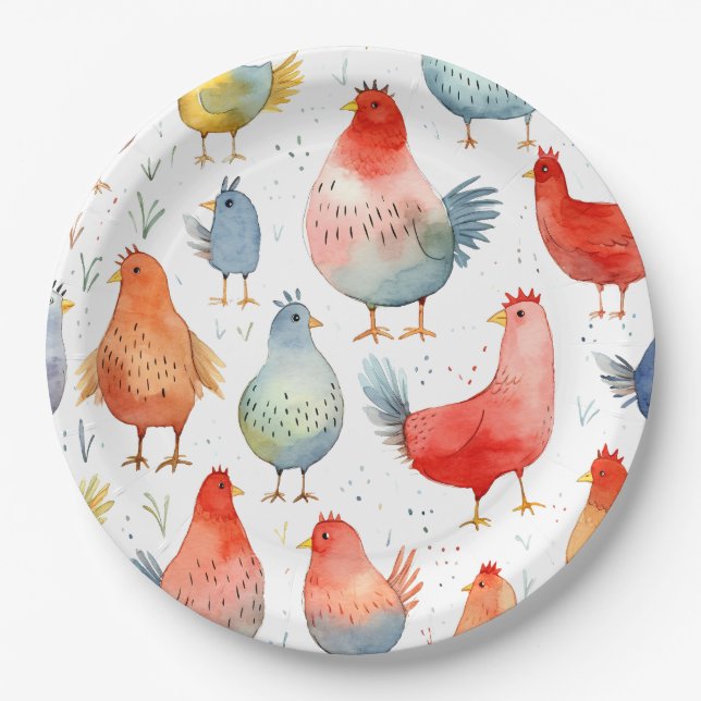 Farmhouse Chickens Paper Plate (Front)