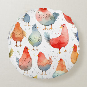 Farmhouse Chickens Round Pillow